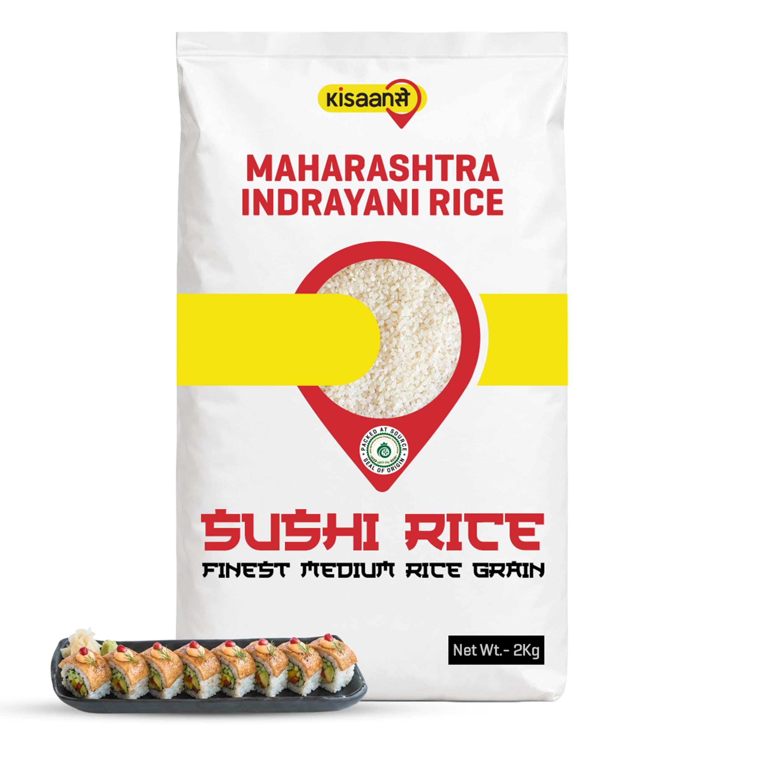 KisaanSay Sushi Rice | Medium Grain | Sticky Rice | Gluten Free | Maharashtra Indrayani Rice | Sticky Rice | Low Glycemic Index | High Protein Perfect for Asian Dishes | Naturally Aromatic | Hand Pounded Native Variety | 2KG| Sushi Rice, Perfectly Sticky, Medium Grain Form, Gluten Free, Naturally Sticky and Glossy, Asian Dishes, Mango Rice, Burnt Rice