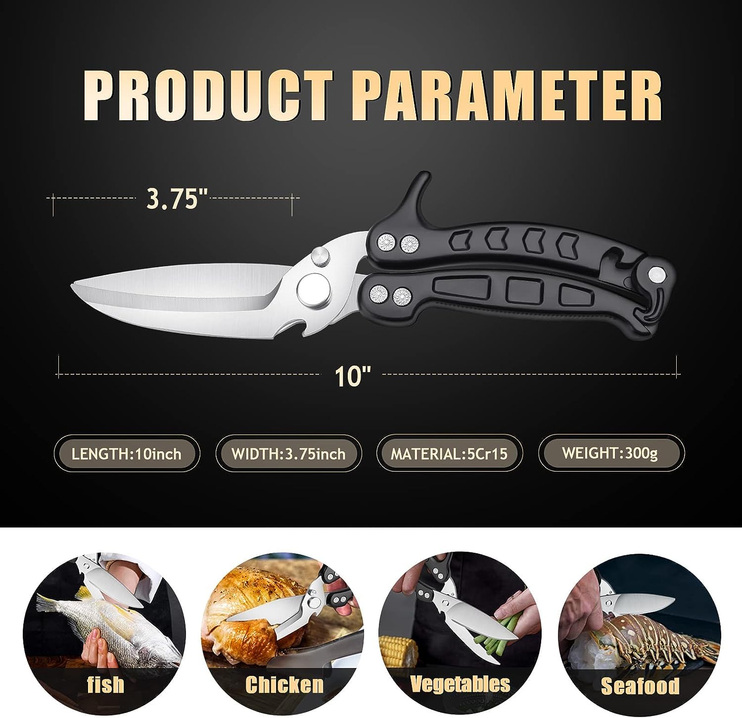 DRAGON RIOT Poultry Shears - Heavy Duty Black Kitchen Scissors, Meat Cooking Scissors, Dishwasher Safe for Chicken Fish, Meat - Image 4