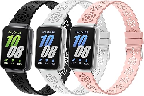 Miniatura 2 de Paquete de 3 correas deportivas compatibles con Samsung Galaxy Fit 3, correas de repuesto de silicona con encaje delgado transpirable y grabado de