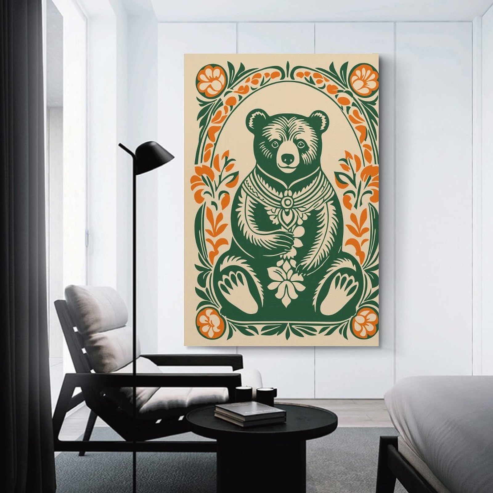 Junmoney Ornate Bear Illustration Decorative Canvas Print, 16x24inch(40x60cm), for Hallway, Bedroom Or Modern Interiors, Gift Idea for Housewarming And Birthdays