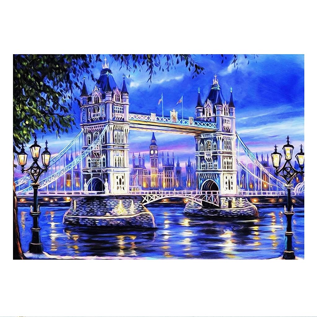 50 x 40 cm DIY Square Diamond Painting Kit de Pintura de Diamante Cuadrado Completo para Punto de cruz para Adultos Bordado de Diamantes de Imitación Manualidades Puente azul Pegatinas de pared
