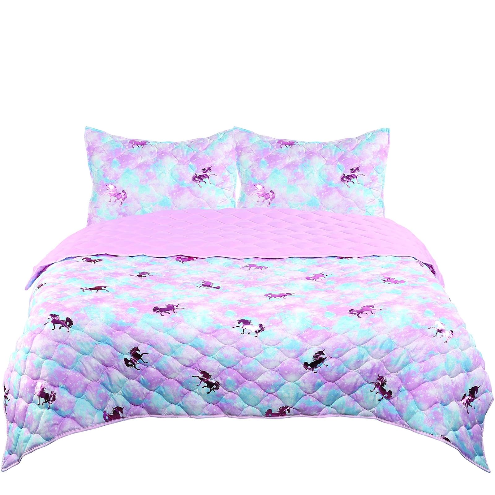 Tadpoles 3-Piece Girls Unicorn Quilt Set | 1 Twin Bed Size Quilt & 2 Standard Shams | Made of 100% Micro-denier Polyester Fiber | Soft, Smooth &