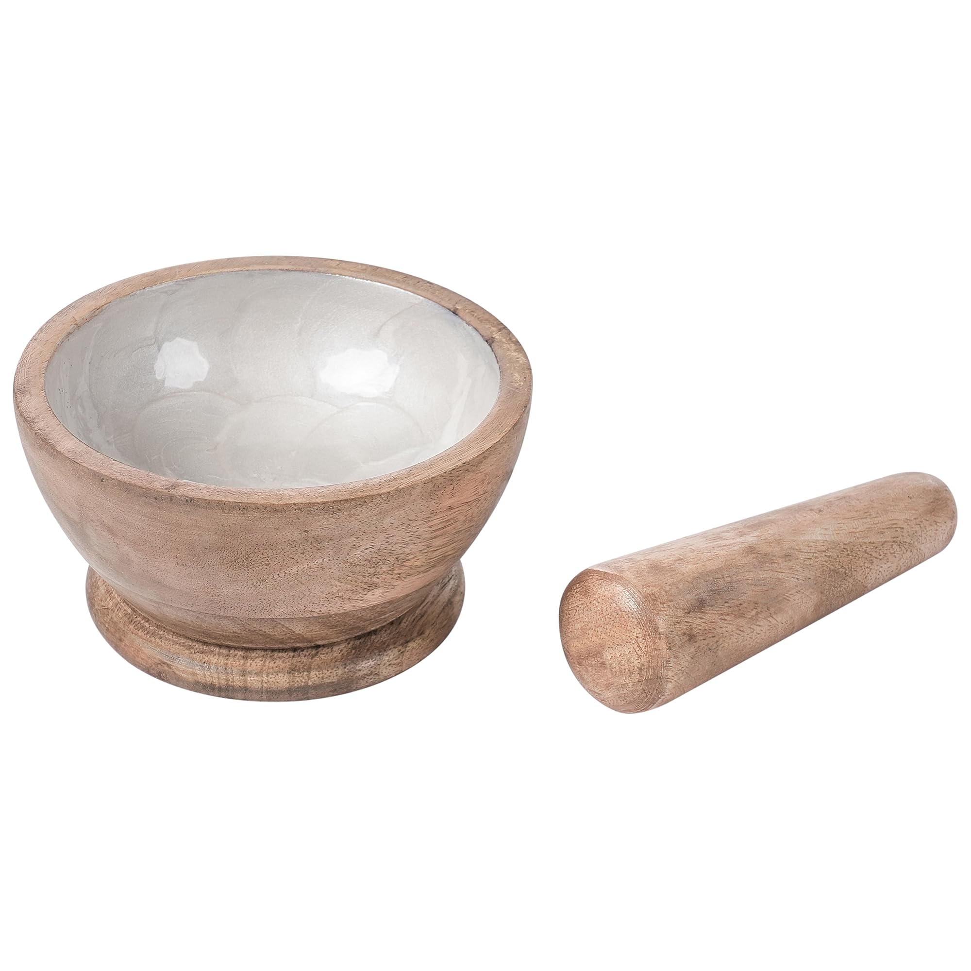 Mortier et Pilon en Bois de Manguier Fait Main Accessoire Cuisine Marron et Blanc Qena