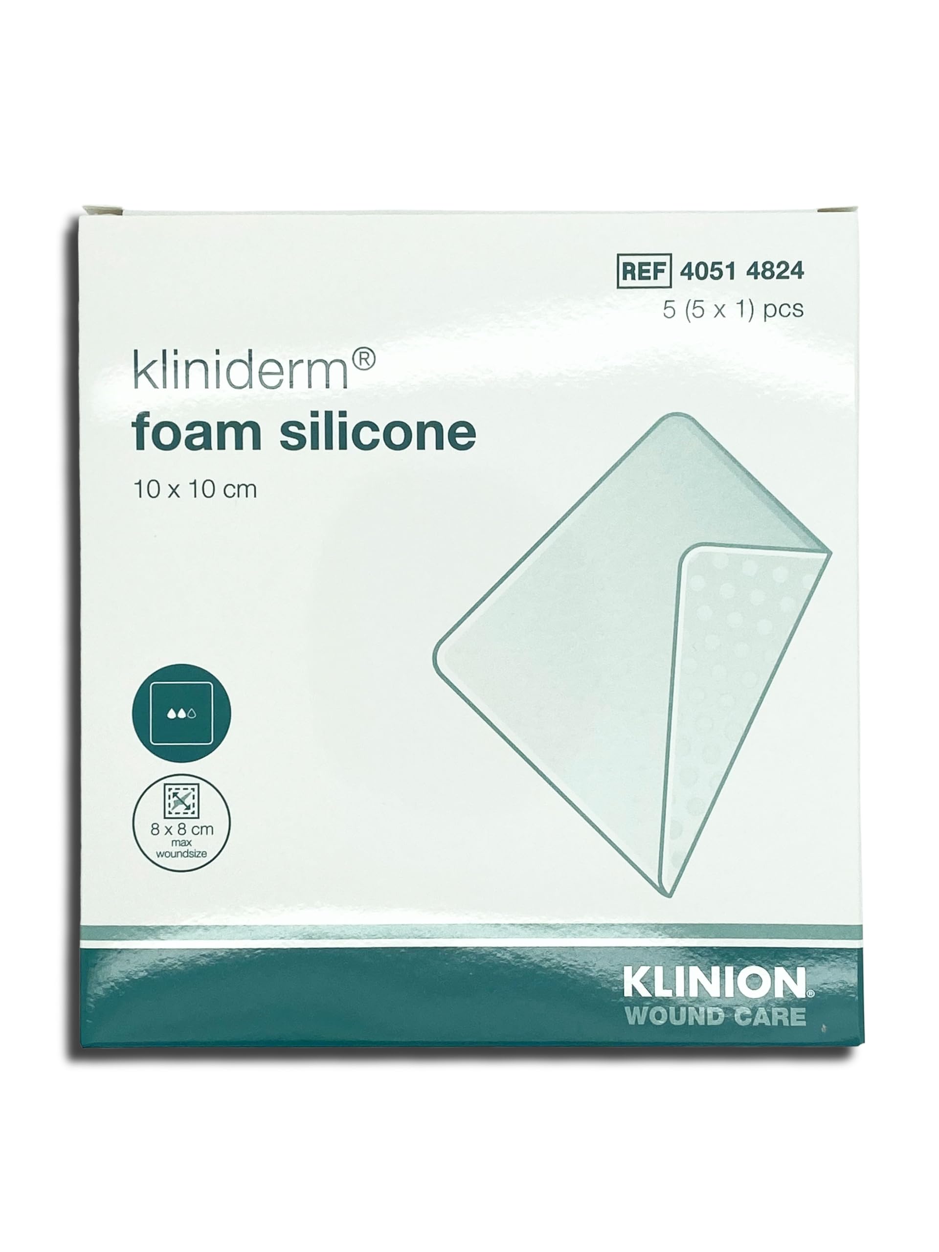 Kliniderm Foam Silicone Square Dressing Without Border 10cm x 10cm Pack of 5 | Sterile Silicone Foam Wound Dressing | Non-Bordered Absorbent Dressing for Wound Care