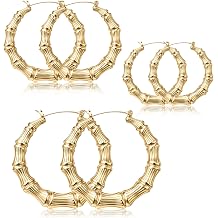 3 Pairs Gold Bamboo Hoop Earrings Chunky Y2K Statement Jewelry