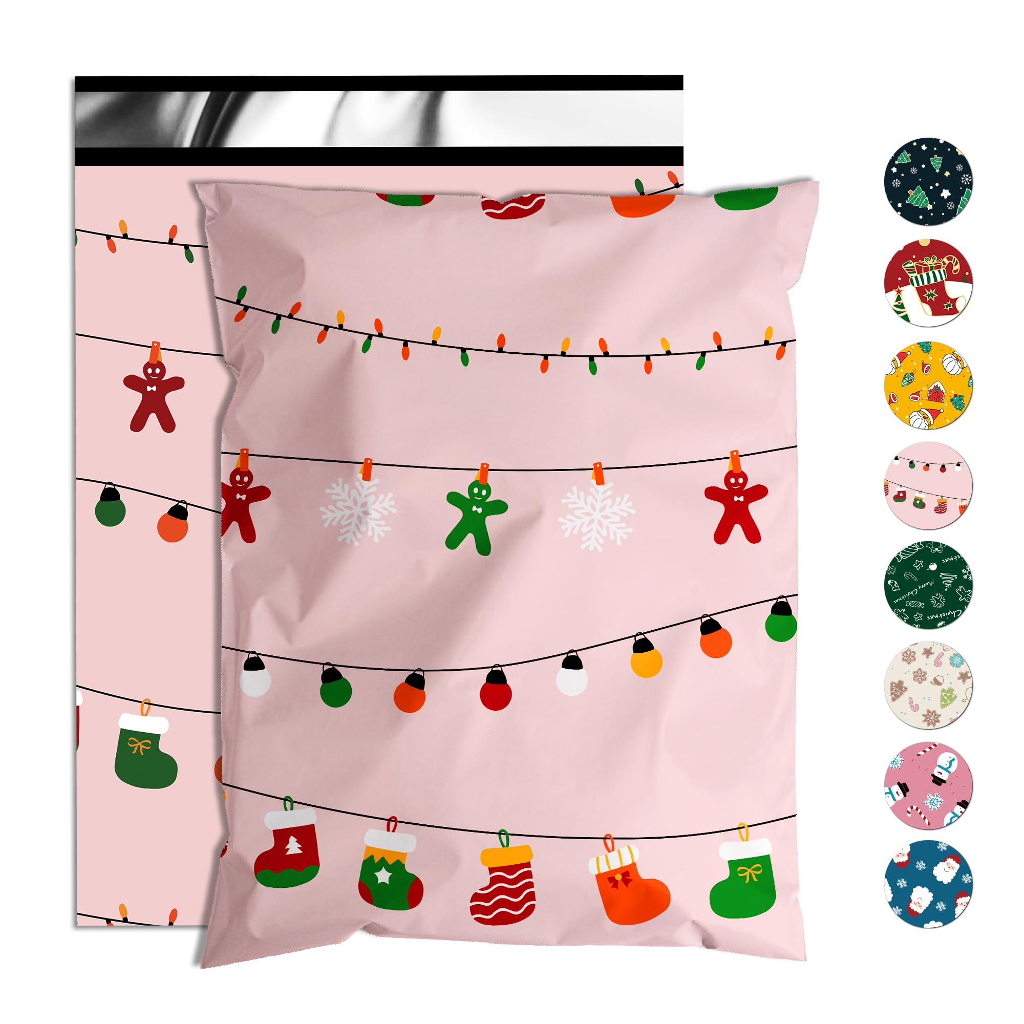 Lot De 45 Sacs Postaux En Polyéthylène Solide – Motifs Noël (Renne, Rouge, Vert) | Fermeture Autocollante, Imperméables Et Légers Pour Envois Éco-responsables
