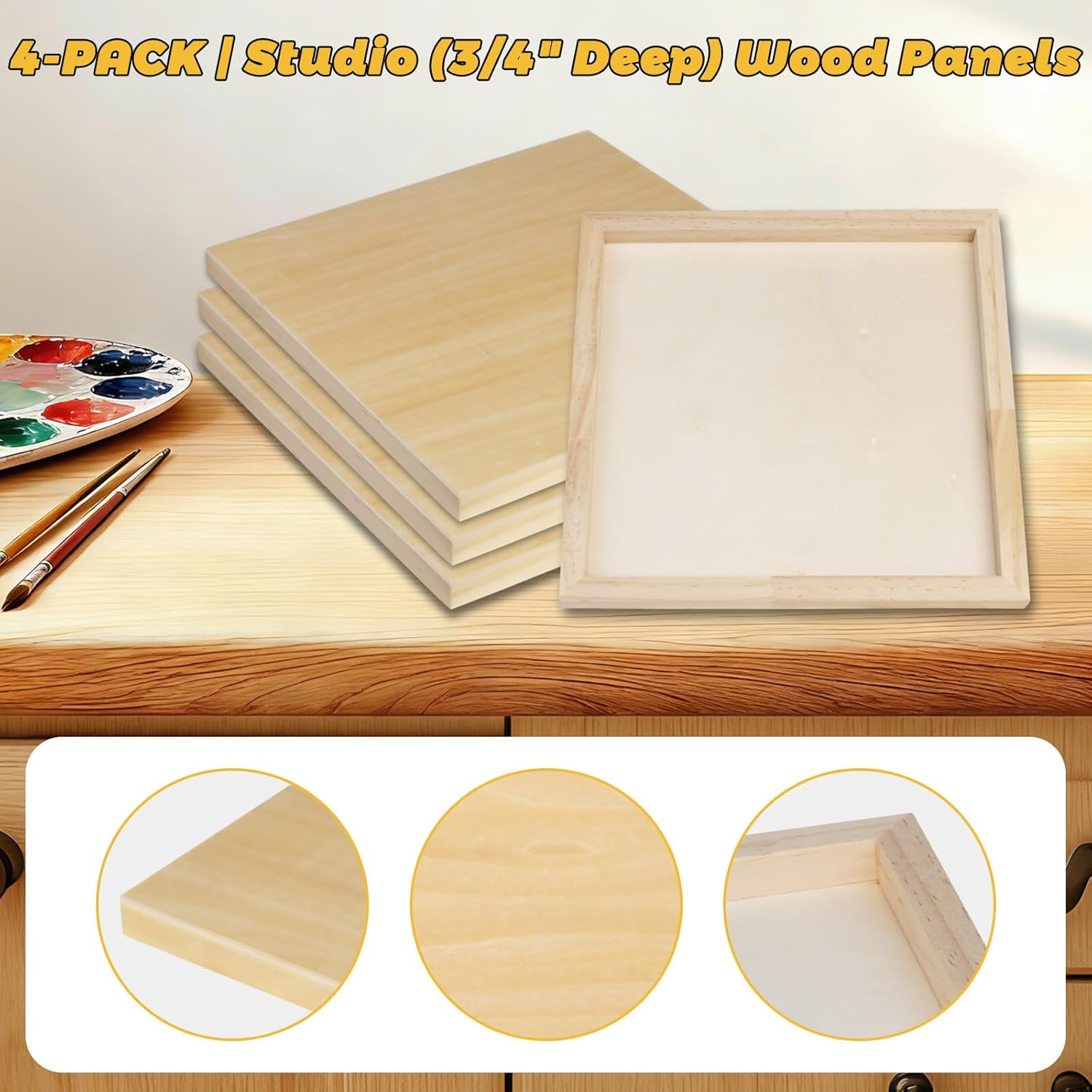 4 Pack 12x12 Basswood Paint Pouring Panels – Studio 3/4'' Deep Cradle Wood Painting Panels for Acrylic Pouring, Oil & Resin Art - Sturdy Moisture-proof Art Boards for Artists and Crafters, DIY Project