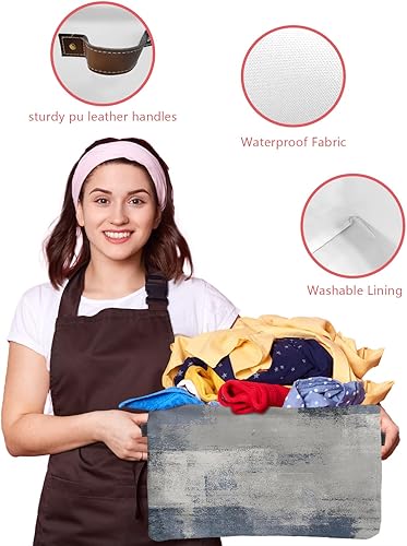 Miniatura 4 de Canastas de almacenamiento grandes abstractas modernas, color azul y gris, pintura al óleo, estética artística, caja de almacenamiento plegable,