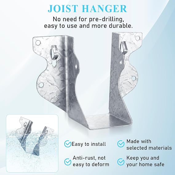 2x4 Joist Hanger 20 Gauge Galvanizing Face Mount Joist Hangers for Wood, 10 Pack