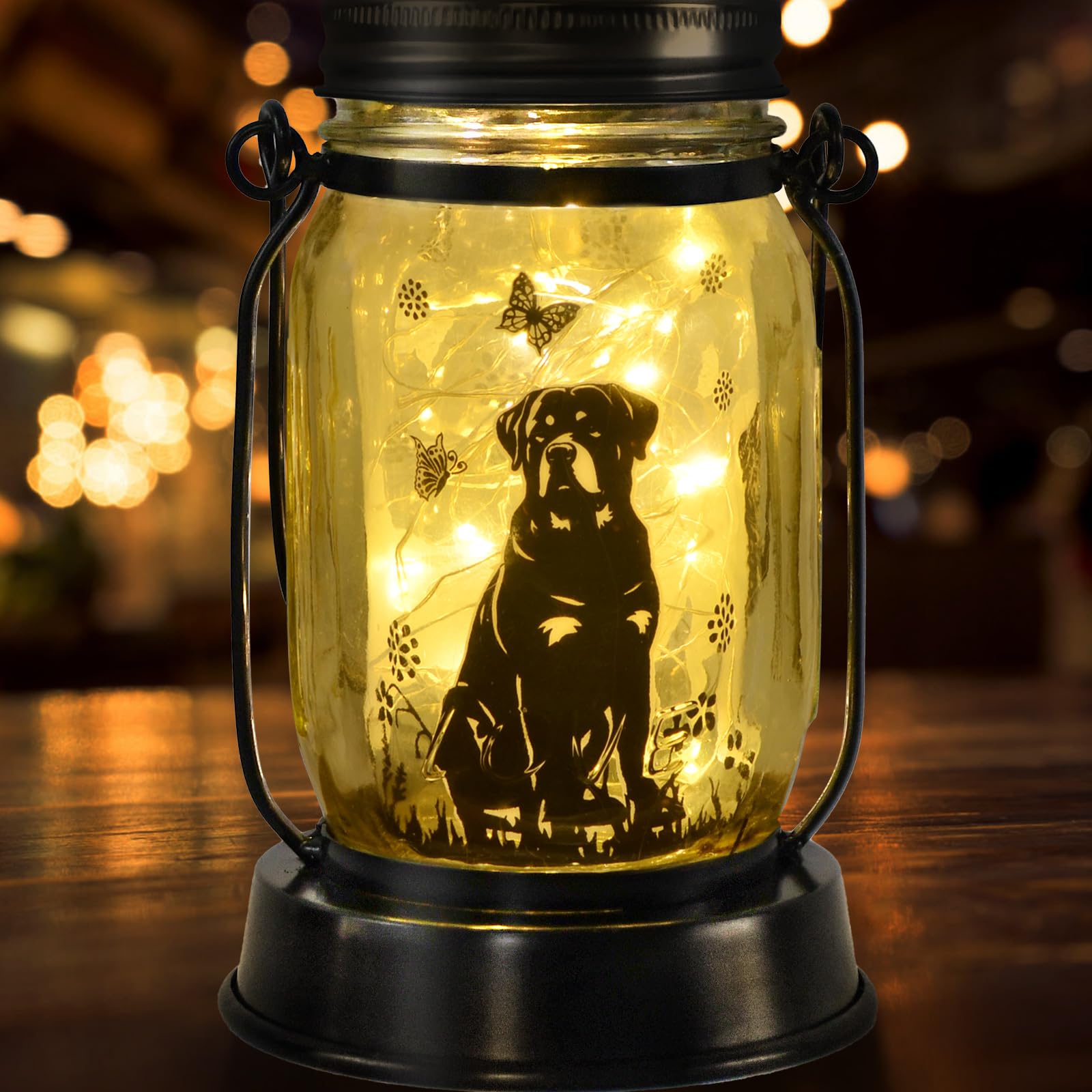 kyoryuger Rottweiler Gifts for Women/Men, Rottweiler Solar Lanterns Dog Mom Birthday, Dog Lovers Lantern, Pet Loss Pet Memorial Lights, Solar Garden Decoration Outside for Yard, Patio,Backyard,Porch