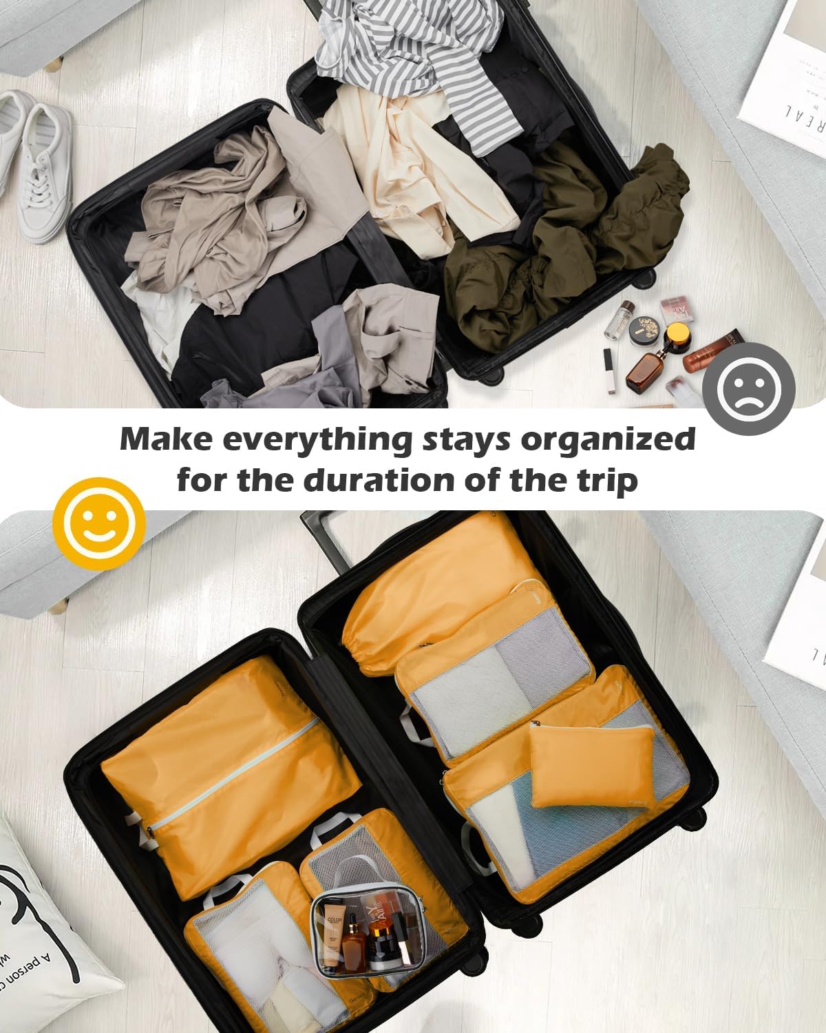 Gonex 8 Set Expandable Mesh Packing Cubes for Travel - Compression Packing Organizers with Toiletry, Laundry, Shoe & Cable Bags - Orange - Image 8