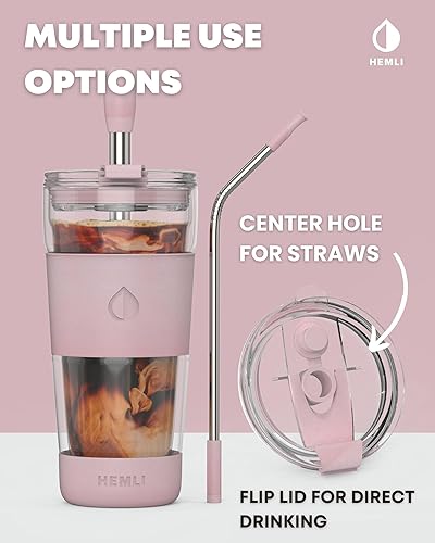 Miniatura 13 de Vaso de café de vidrio de doble pared de 19 onzas, taza de viaje con tapa, termo de vidrio portátil con pajita, taza reutilizable, té, batidos, café