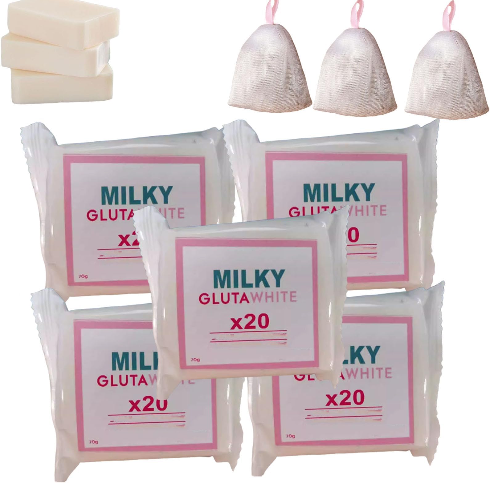 Milky Gluta White Soap 20x, Milky Gluta White Soap, Milky GlutaSoap, Glutamilk Soaps, Moisturizing, Gentle Cleansing, Exfoliate, For Face,Body and Hand Cleaning (5PCS)