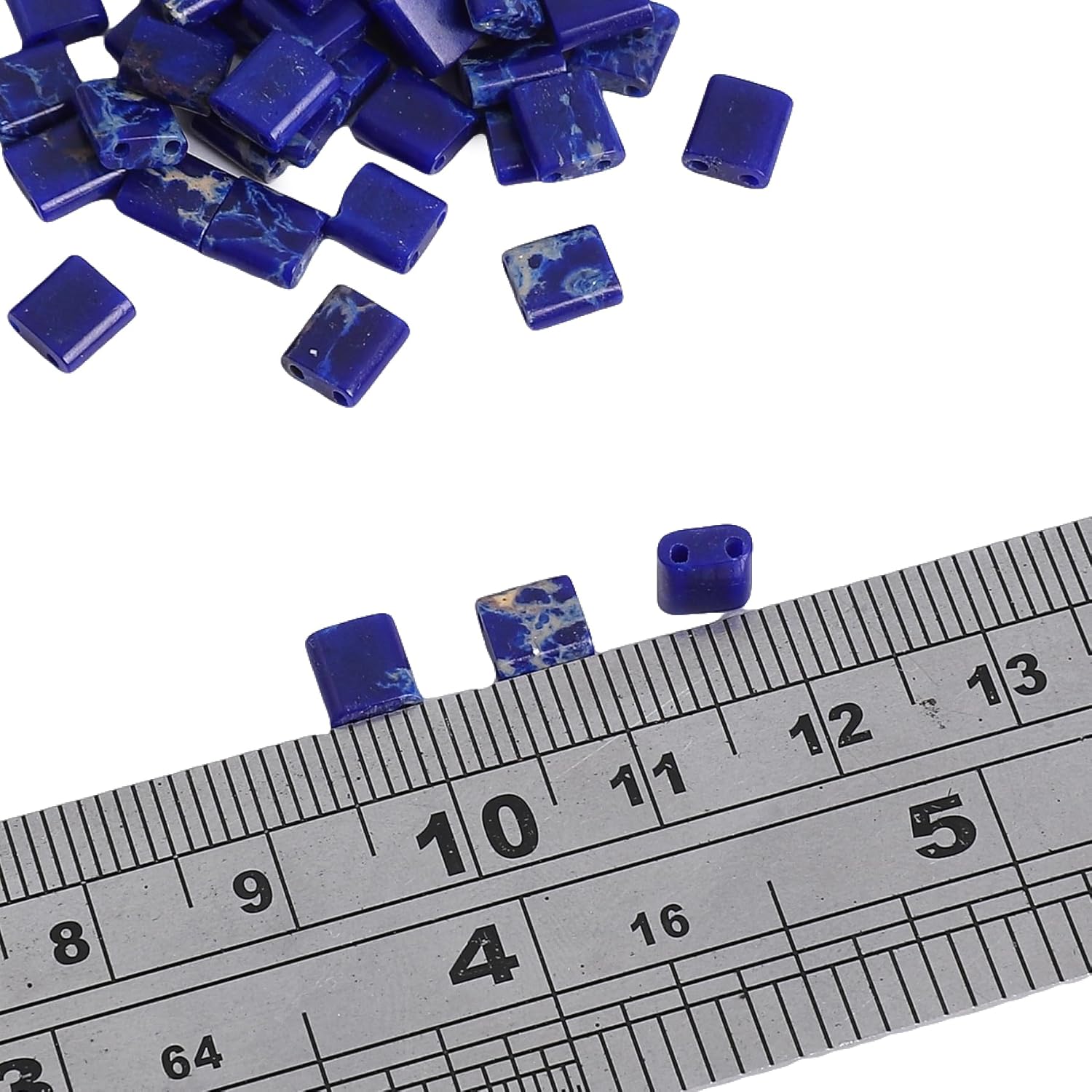 Natural Lapis Lazuli Stone Tila Beads 5x5mm Square 2-Hole Spacer Beads for DIY Bracelet Earring Making 15"/Strand - Image 3