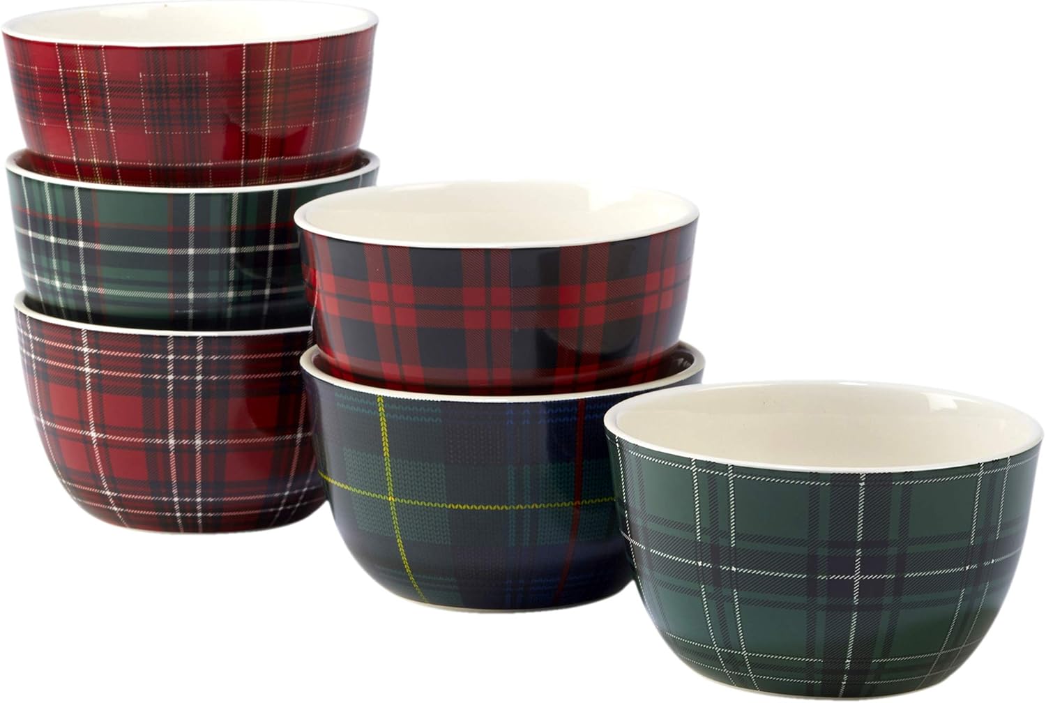 Certified International Christmas Plaid 5.5" Ice Cream Bowl, Set of 6 Assorted Designs, One Size, Mulicolored,2 ounce