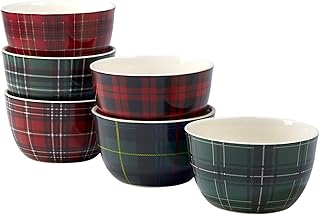 Christmas Plaid 5.5" Ice Cream Bowl, Set of 6 Assorted Designs, One Size, Mulicolored,2 ounce