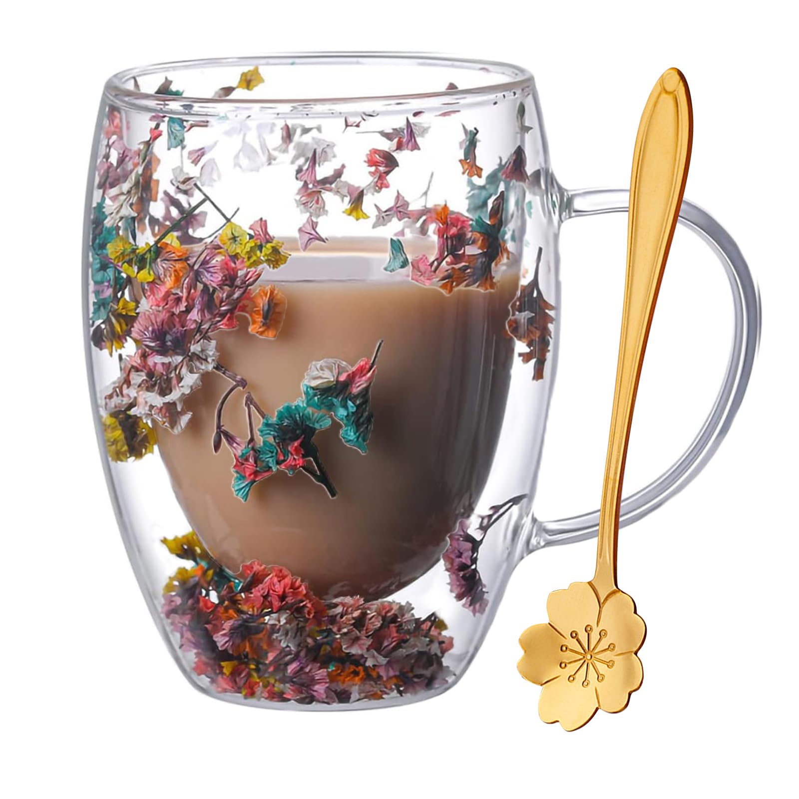 Arefen Double-Walled Glass Coffee and Tea Cup with Handles, Cute Fall Mug, Gifts for Women, Mom and Sisters for Birthday and Christmas