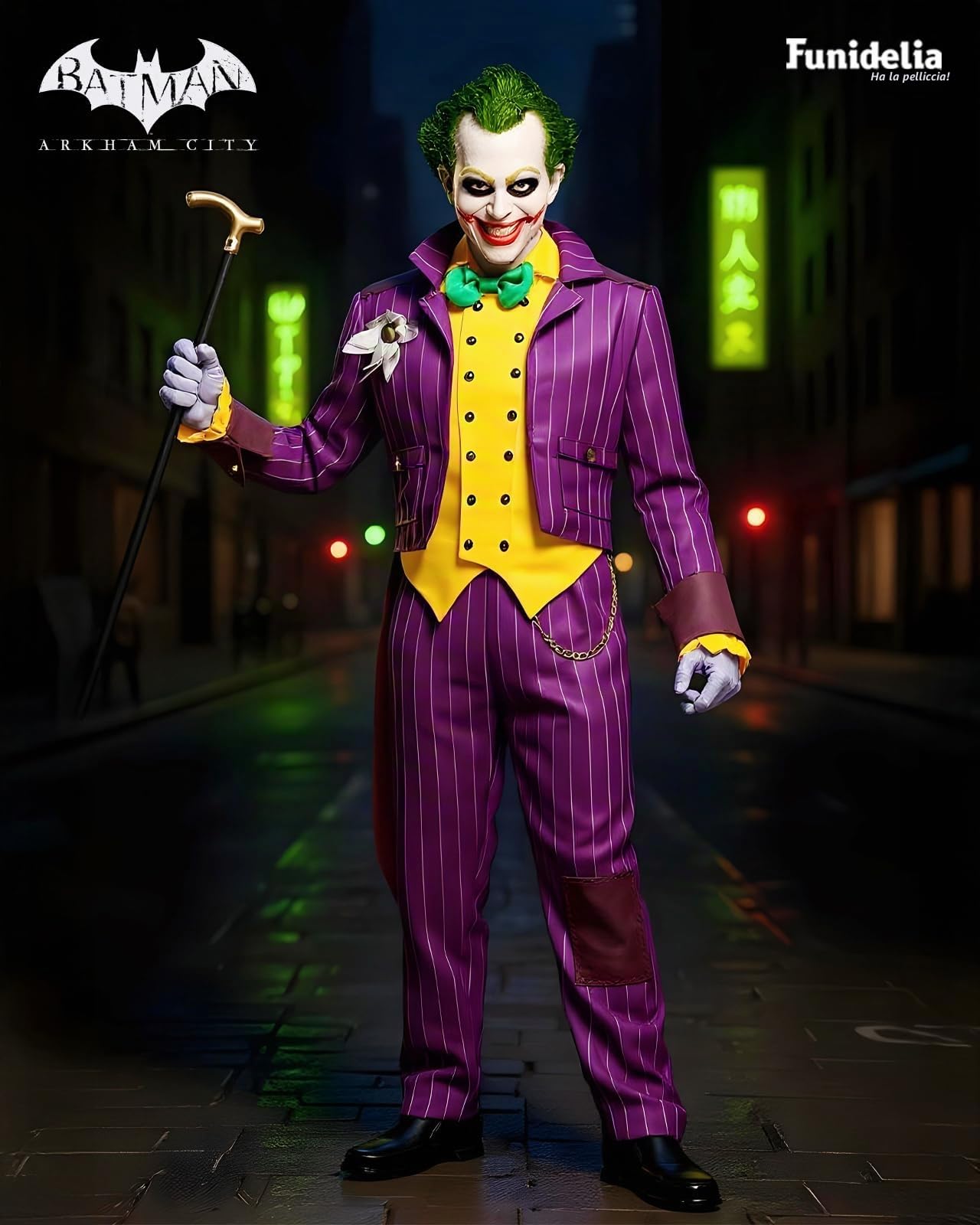 Funidelia Costume Ufficiale di Joker Arkham City per Uomo, Tenuta da Joker per Adulto, Costumi di Halloween e Carnevale