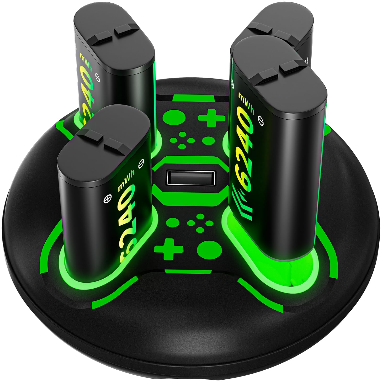 für Xbox Controller Charger mit 4x6240mWh Akkus, Schnellladestation mit LED-Anzeige, Kompatibel mit Xbox Series X|S, Xbox One S/X/Elite - Schwarz