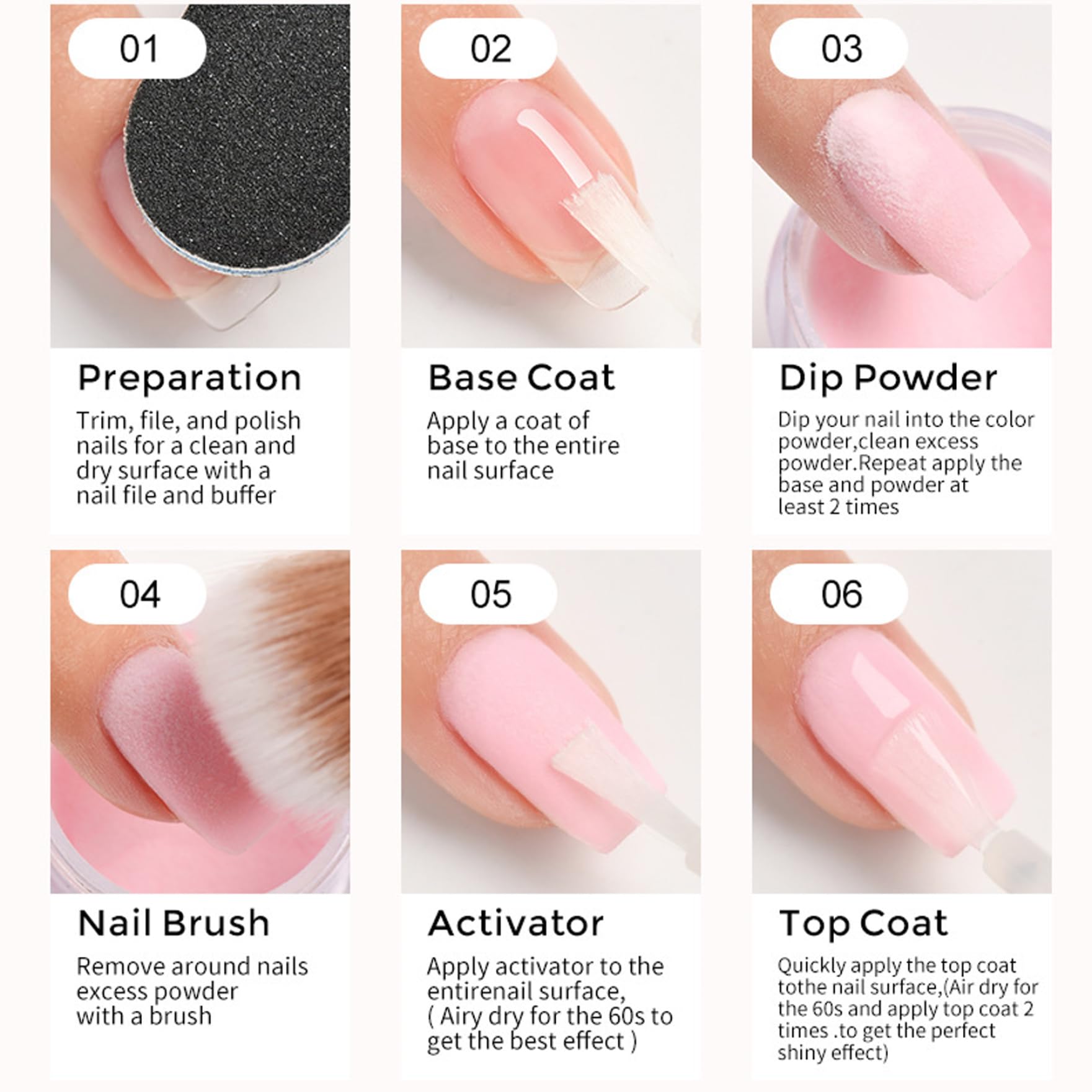 Kit de démarrage pour ongles en poudre à tremper, 4 couleurs, kit de poudre à tremper pour ongles, finition brillante ou givrée avec base, top coat activateur, manucure liquide pour la maison, le bri