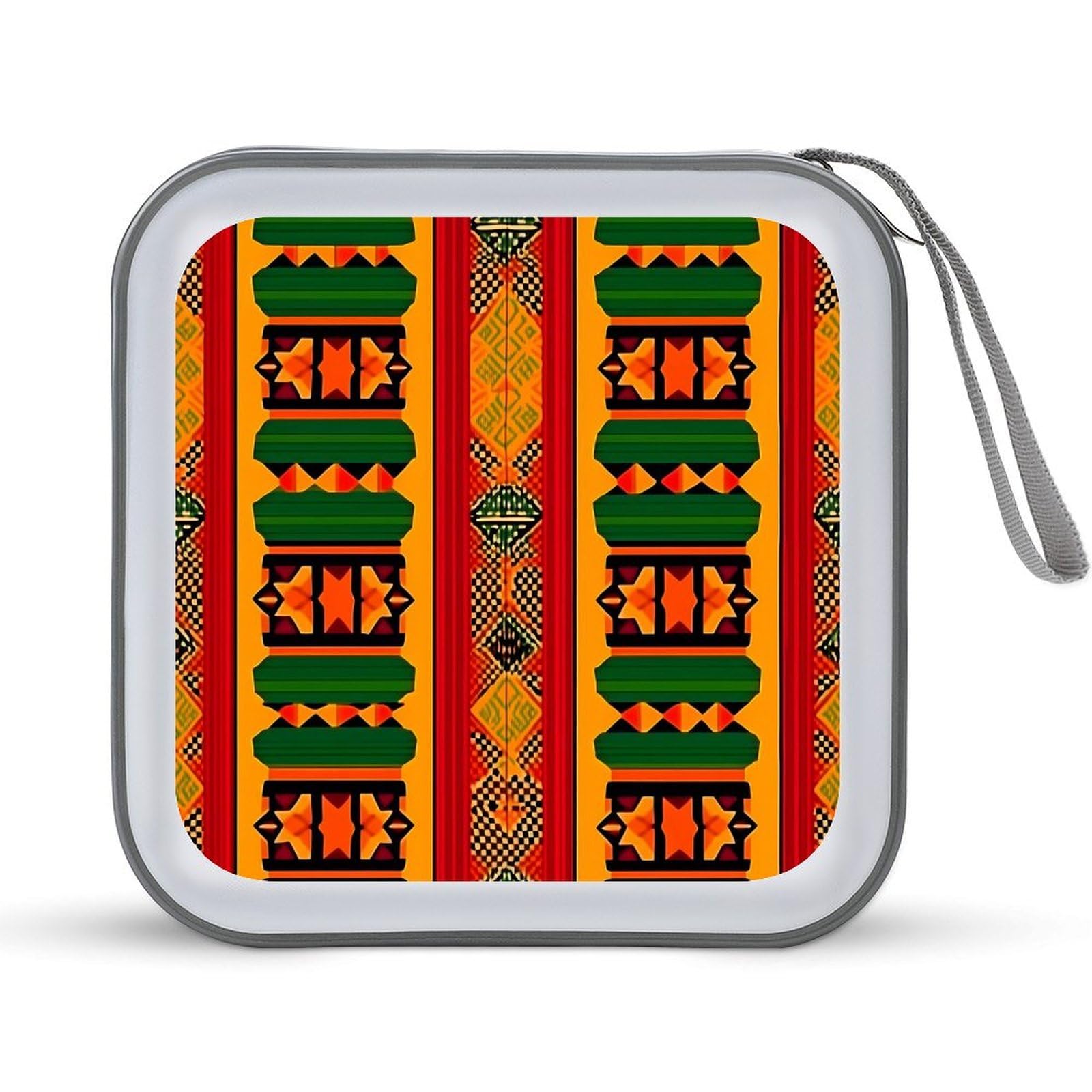 African Print Traditional Tribal CD Case Portable DVD Holder Storage Organizer for Home Travel