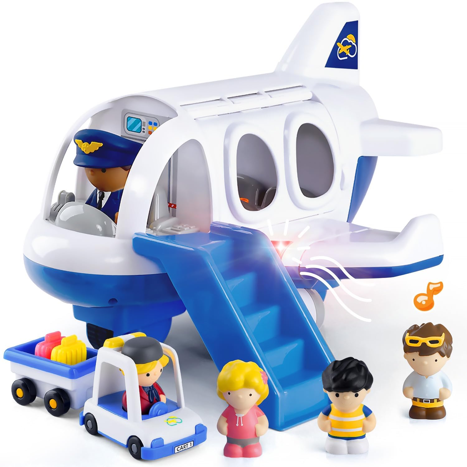 Musical Airplane Toy for Kids with Small Figures & Baggage Carrier