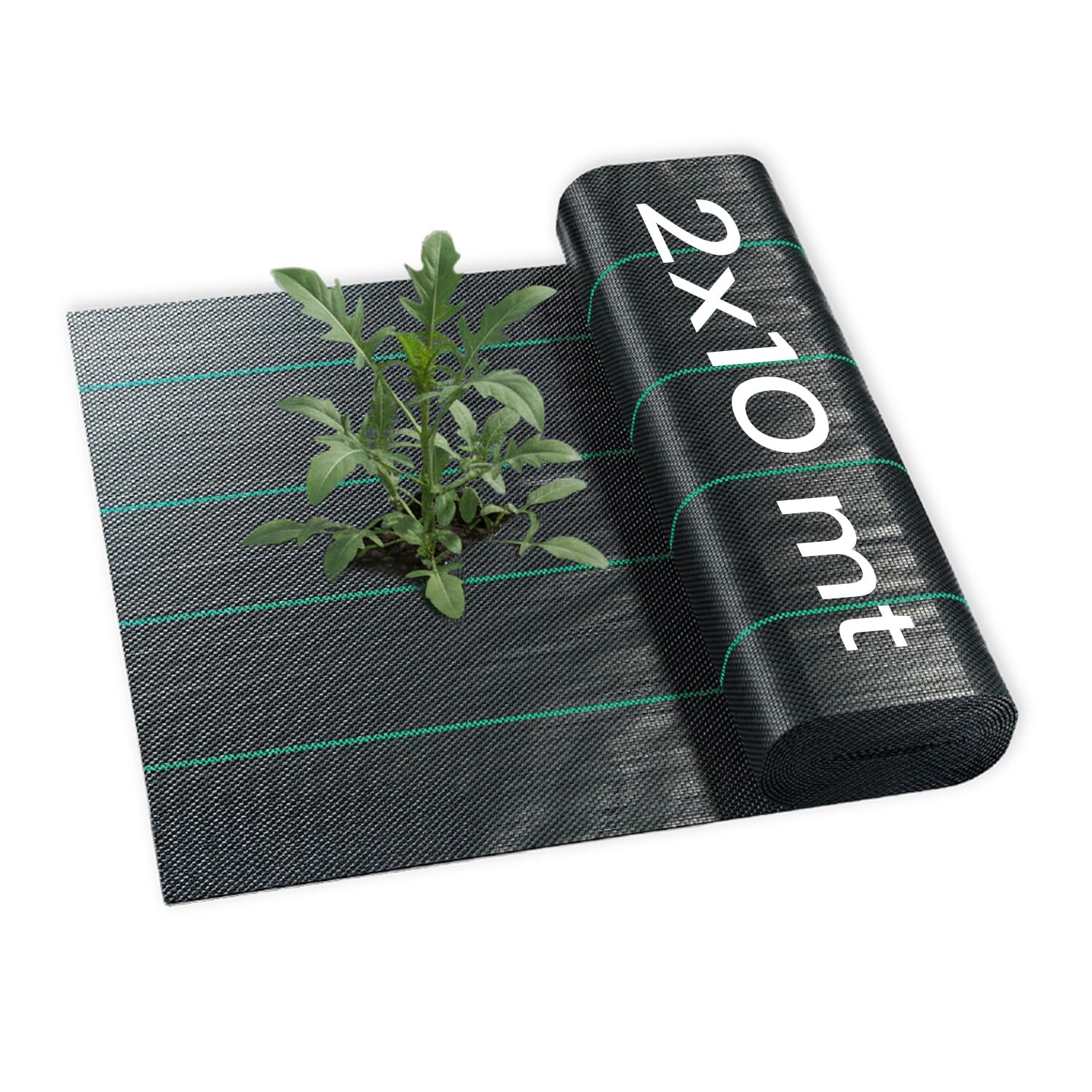 Telo Pacciamatura 2x10 m 90 g/m² in PP Traspirante UV con Righe Guida, Telo Anti Erbacce per Orto e Giardino, Facile da Posare e Tagliare, Resistente e Permeabile all’Acqua