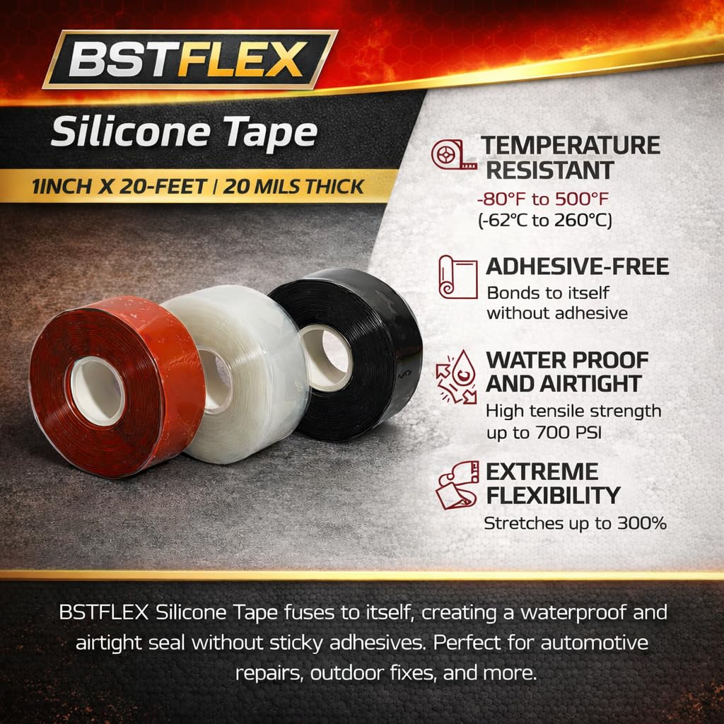Self-fusing Silicone Tape Pro Black 1Inch x 20-Feet 20mils Extreme Silicone Repair Pipe Tape for Electrical Radiator Hose Garden Hose Coax Plumbers Water Seal and Stretch Tape product thumbnail 3