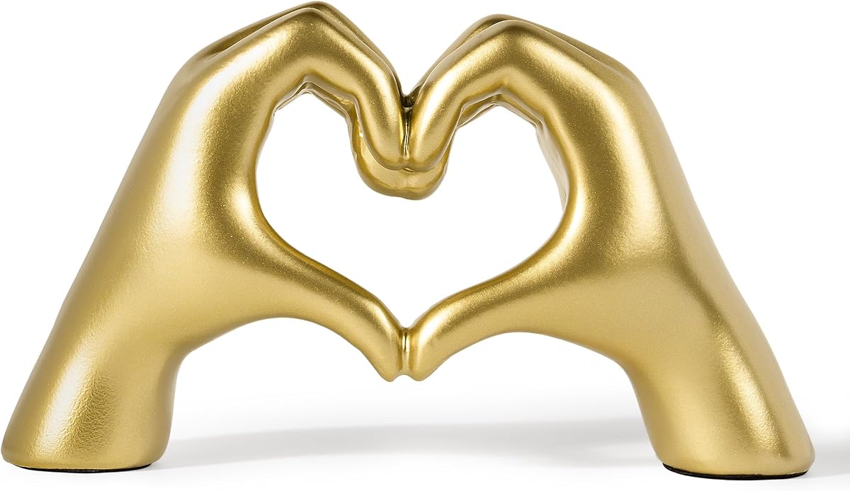 Decoración dorada para sala de estar – Decoración de estante pequeño estético – Escultura de manos de corazón – Chucherías para dormitorio de niñas adolescentes – Lindo acento de estantes para el hogar – Ta (oro, mini)
