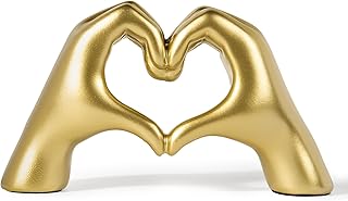 Gold Decor Living Room - Small Shelf Decor Aesthetic - Heart Hands Sculpture - Teen Girls Bedroom Knick Knacks - Cute Home Shelves Accent - Table Statue Love Decorations Gifts (Gold)