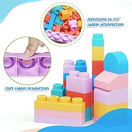 chenxuanbro 45 Pcs Soft Building Blocks for Toddlers 18M+, BPA - Free Sensory Toys, Montessori STEM DIY Construction Bricks, Safe Teething & Early Learning Toys, Creative Building Set for Baby Kids