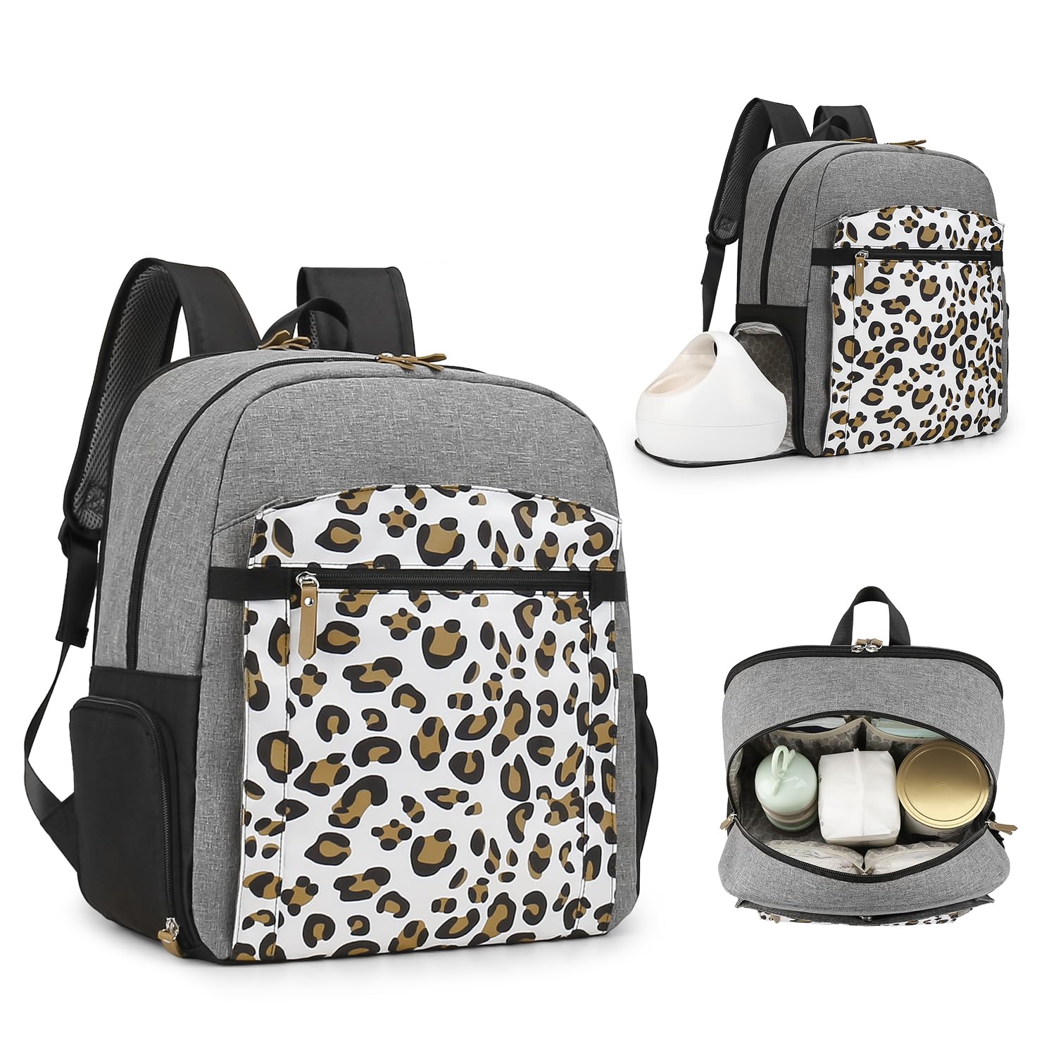 MOMIGO Breast Pump Backpack for Spectra S1,S2 for Working Moms - Diaper Bag Backpack With Laptop Sleeve, Large Capcity for Outdoor Travel (Leopard)