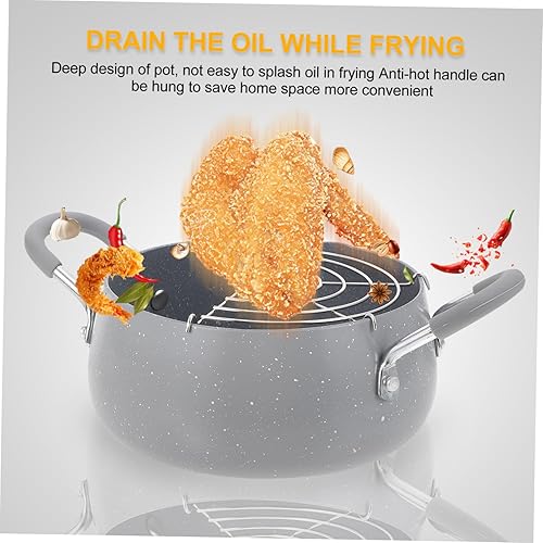 Miniatura 5 de DECHOUS Olla de salsa para freír papas fritas, freidora de pescado, mini sartén profunda, sartén de hierro con colador, sartén de acero inoxidable,