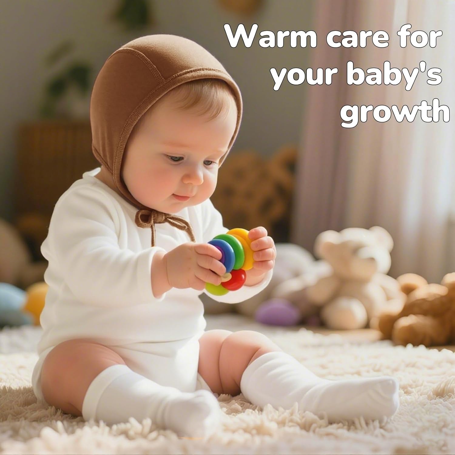 JANGANNSA Newborn Baby Hospital Hat Infant Set Head Cap Lovely Ears Belt Beanie 0-6Months - Image 2