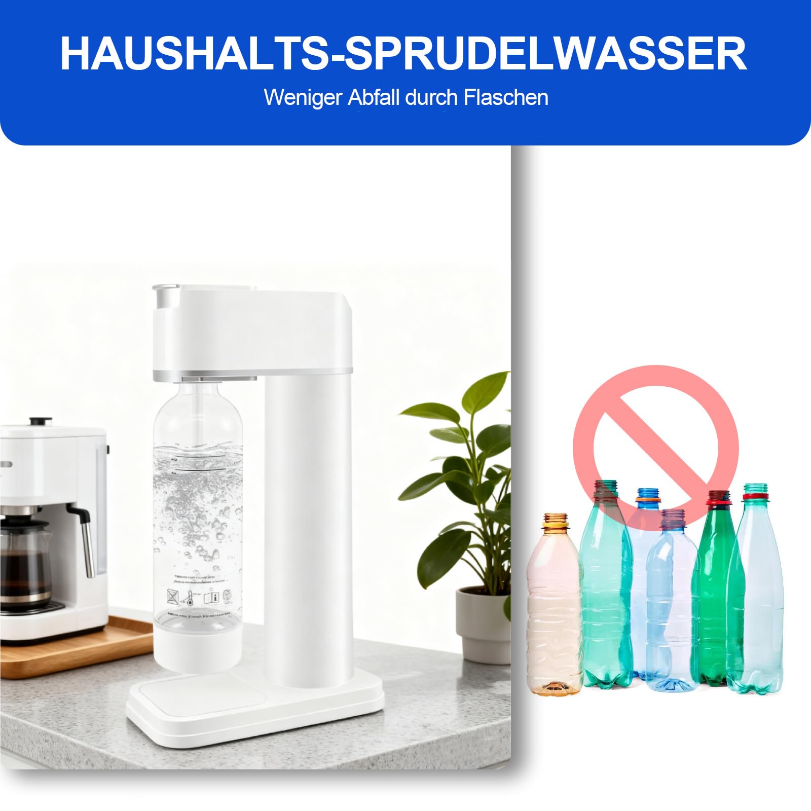 Wassersprudler Sodamaschine mit 1 Liter Flasche Höhe 40,5 cm Weiss | Stylisch und platzsparend,