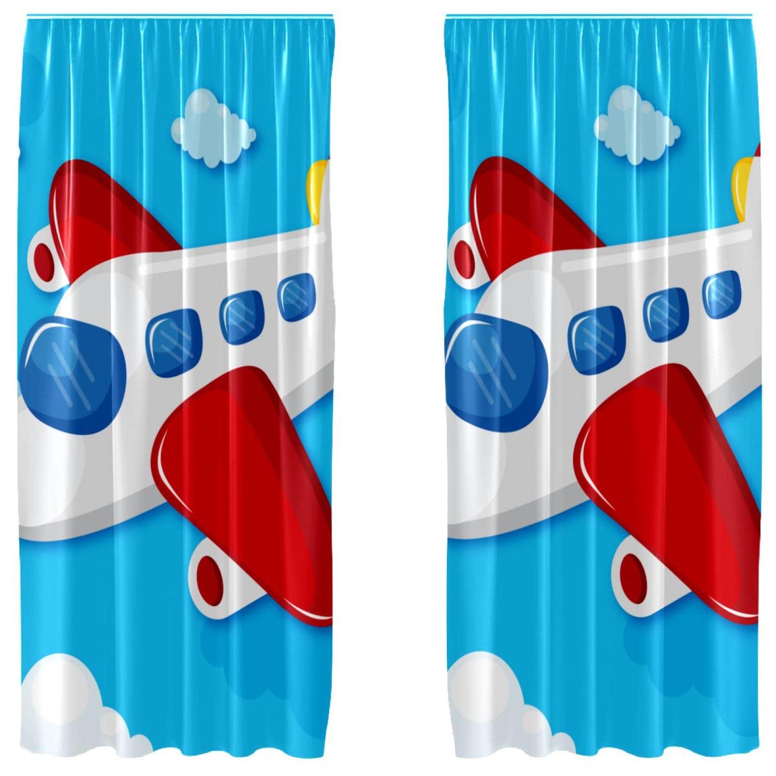 Rideaux de fenêtre occultants en microfibre bleu à motif avion 140 x 213 cm