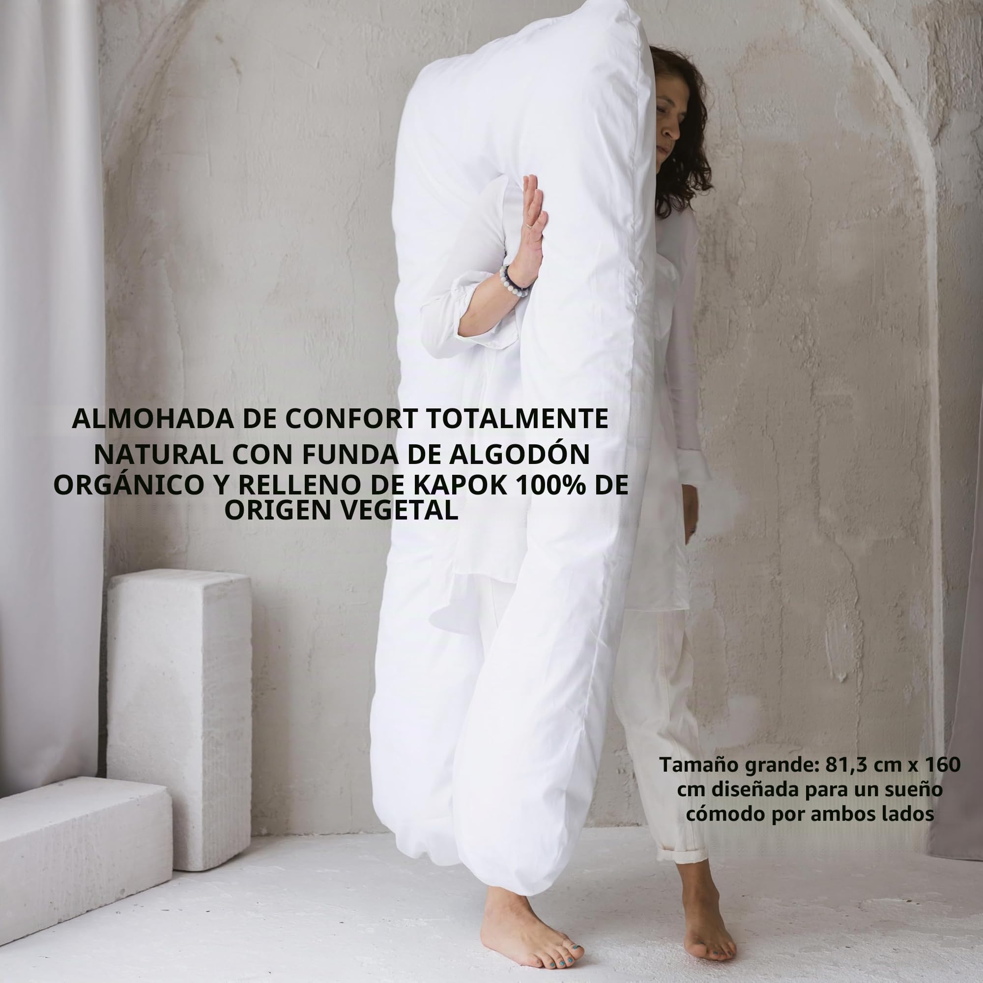 MINICAMP Cojín Embarazada en U | Relleno Natural de Kapok | Algodón Orgánico Certificado Gots | Almohada Embarazo para Dormir y Lactancia | Funda Extraíble Lavable