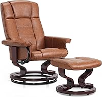 MCombo 9019 Manual Swivel Recliner with Ottoman - Faux Leather Chair Set for RV, Small Spaces, 360° Swivel & Adjustable Recline