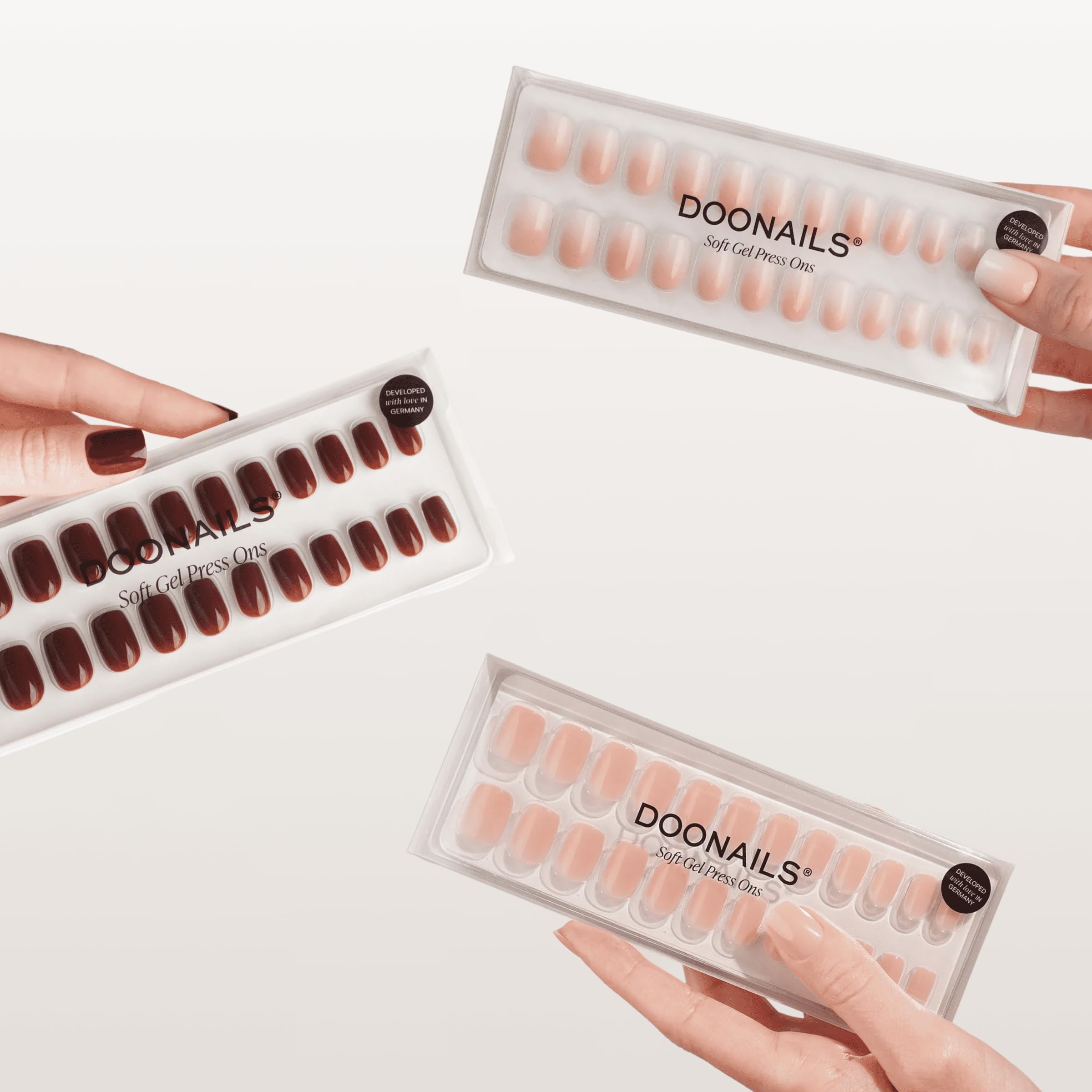 DOONAILS Press-On Nails 3×30 Stück – Favorit Color Set: Babyboomer, Latte & Love Paris – Soft Gel, Short Square, Full-Cover Nägel zum Aufkleben in Salonqualität