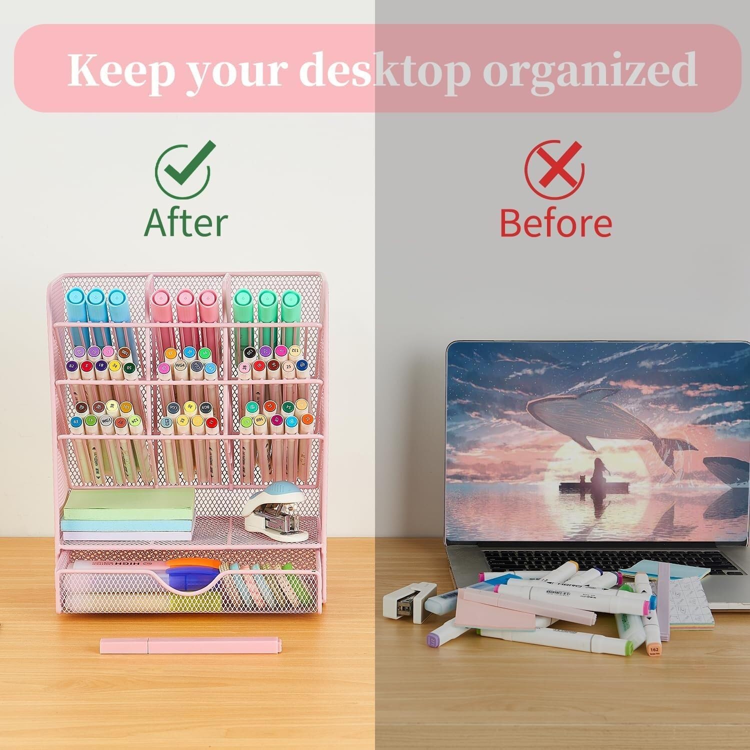 Metalowy organizer na biurko | Wielokolorowe biuro domowe 20x9x25cm: Utrzymuj porządek na biurku(D)