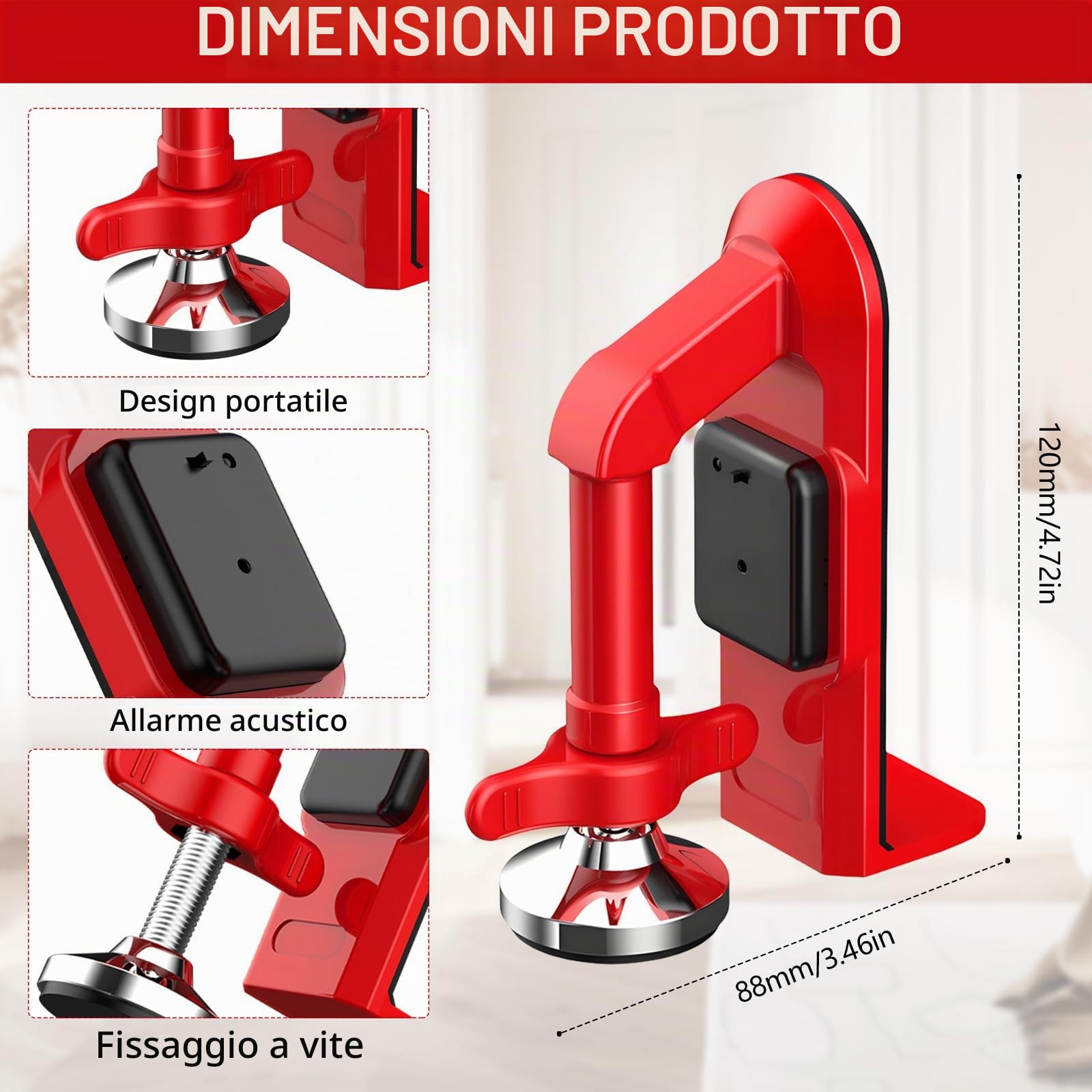 2 Pezzi Fermaporta Antifurto con Sirena d'Allarme, Fermaporte di Sicurezza Portatile con Allarme da 80 dB, Serratura di Sicurezza da Viaggio Serratura Antifurto Porta Protezione Antintrusione