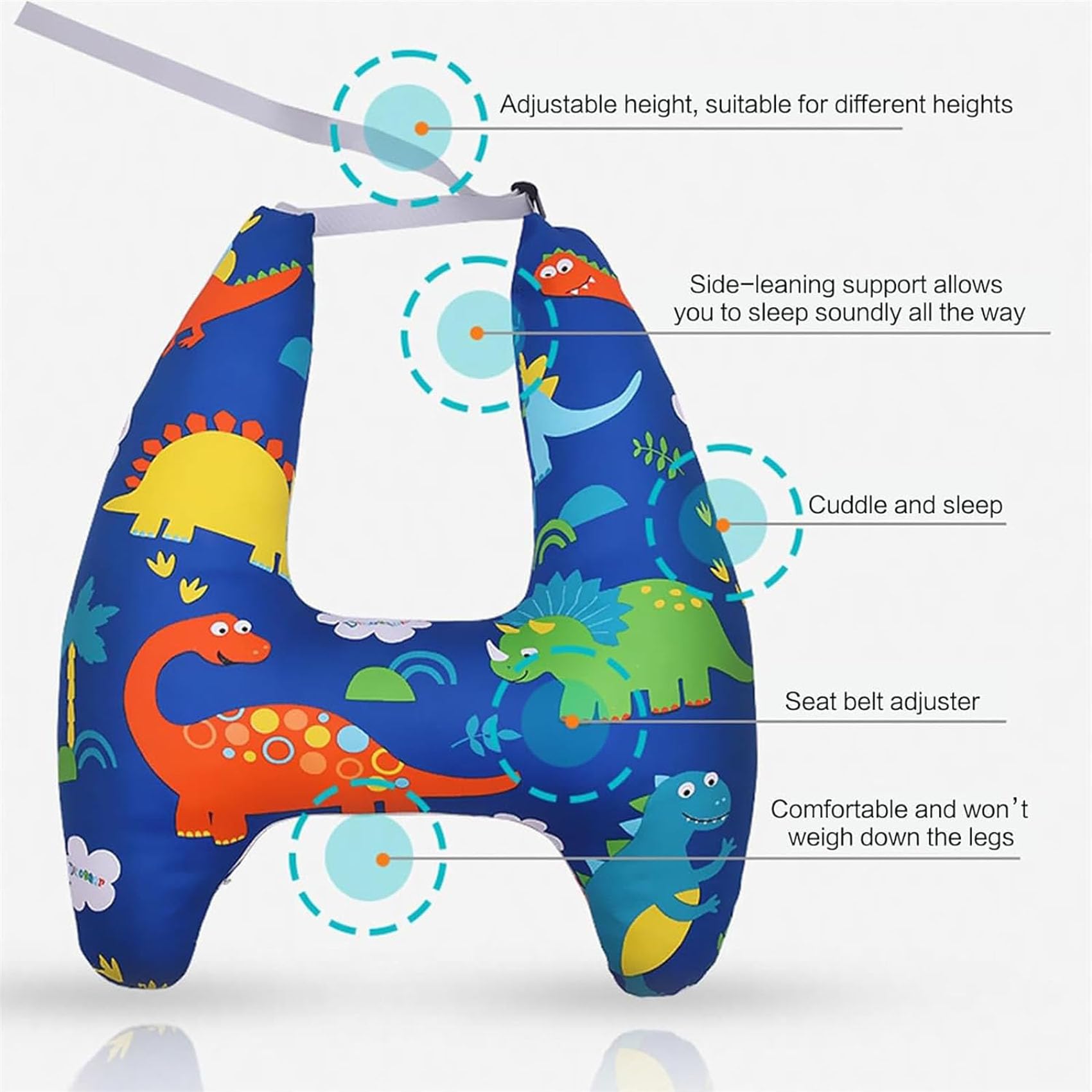 Oreillers de Voiture en Forme de H pour Enfants, Sangle de Ceinture de sécurité, Soutien de la tête et du Cou, Confort de Voyage, Coussin d'appui-tête pour garçons et Filles,A-70 * 55CM