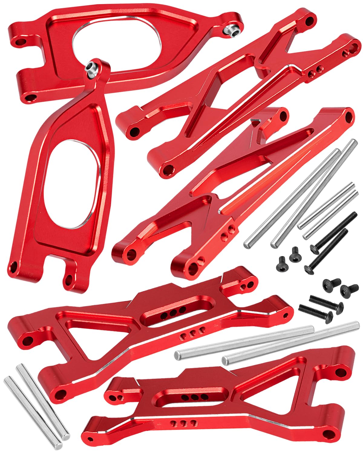 RCHuiWow RC Suspension Arms Upgrades Part for 1/10 Gorgon 4X2 Mega 550 Brushed Monster Truck(ARA3230), Alloy Aluminium Front Upper& Front Lower& Rear Suspension Arms A arms, Red
