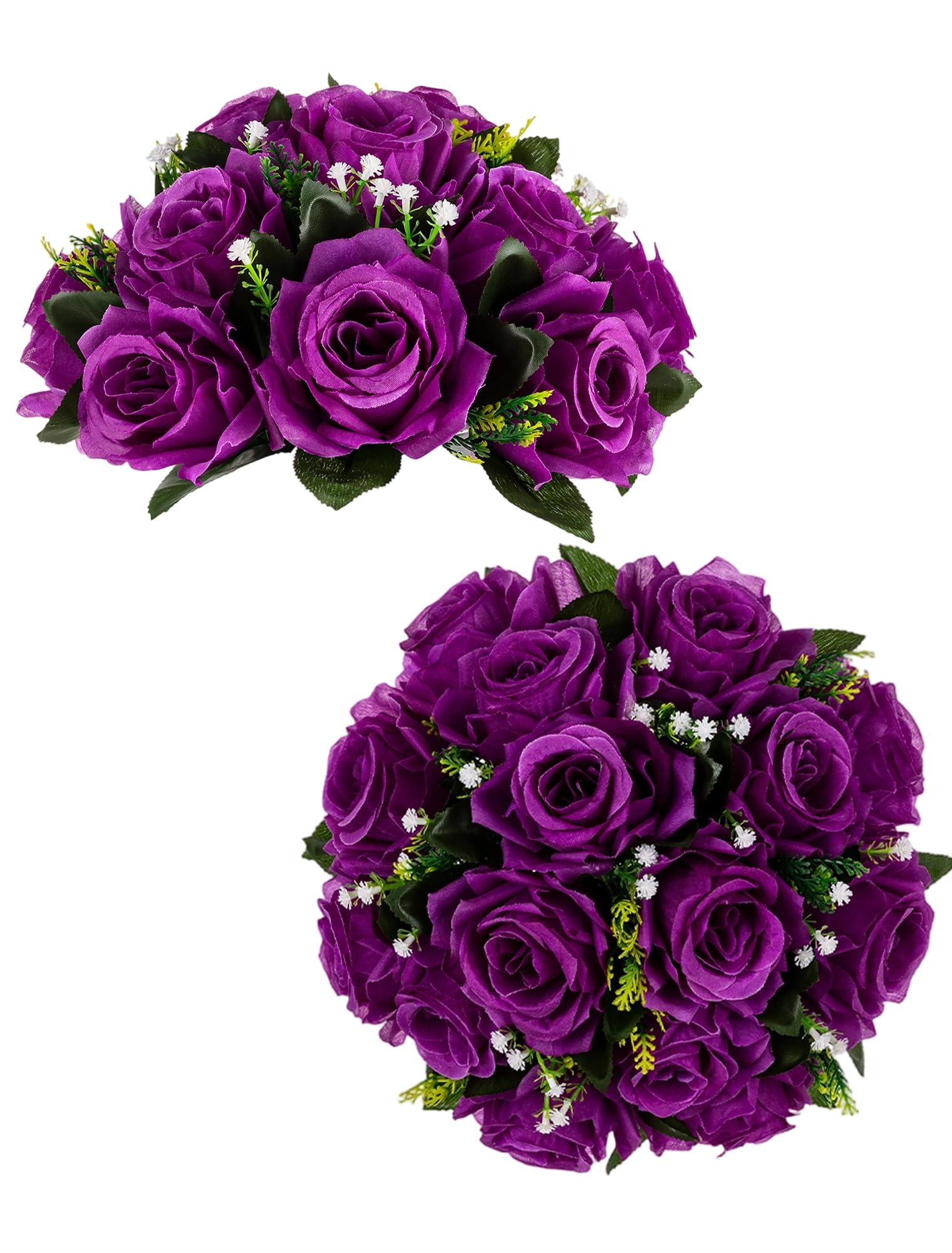 BLOSMON Flower Balls Wedding Rose Centerpieces: 2 Pcs Fake Flowers with Base White Kissing Balls Decor White Artificial Floral Arrangements Flower