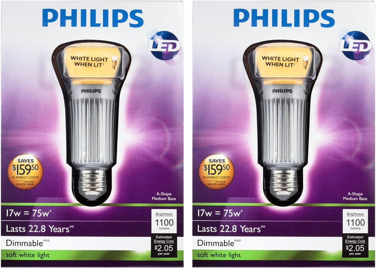 Philips 422220 17-Watt (75-Watt) A21 LED Light Bulb, Dimmable, Pack of 2