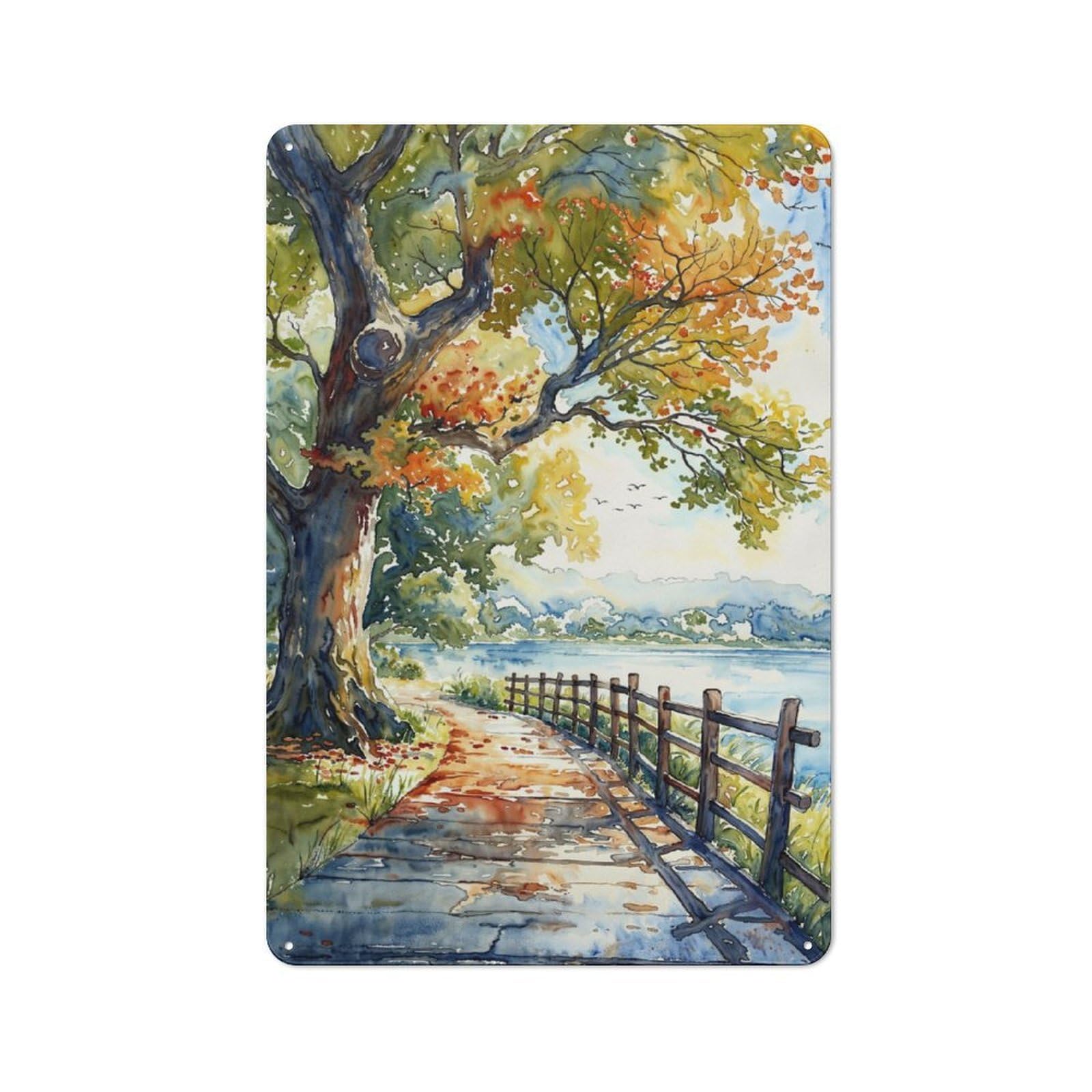 Junmoney Autumn Serenity Path Classic Metal Wall Decor 30X20cm, Metal Sign For Cafe, Pub, Workshop Or Home Bar, Small Accent For Blank Walls