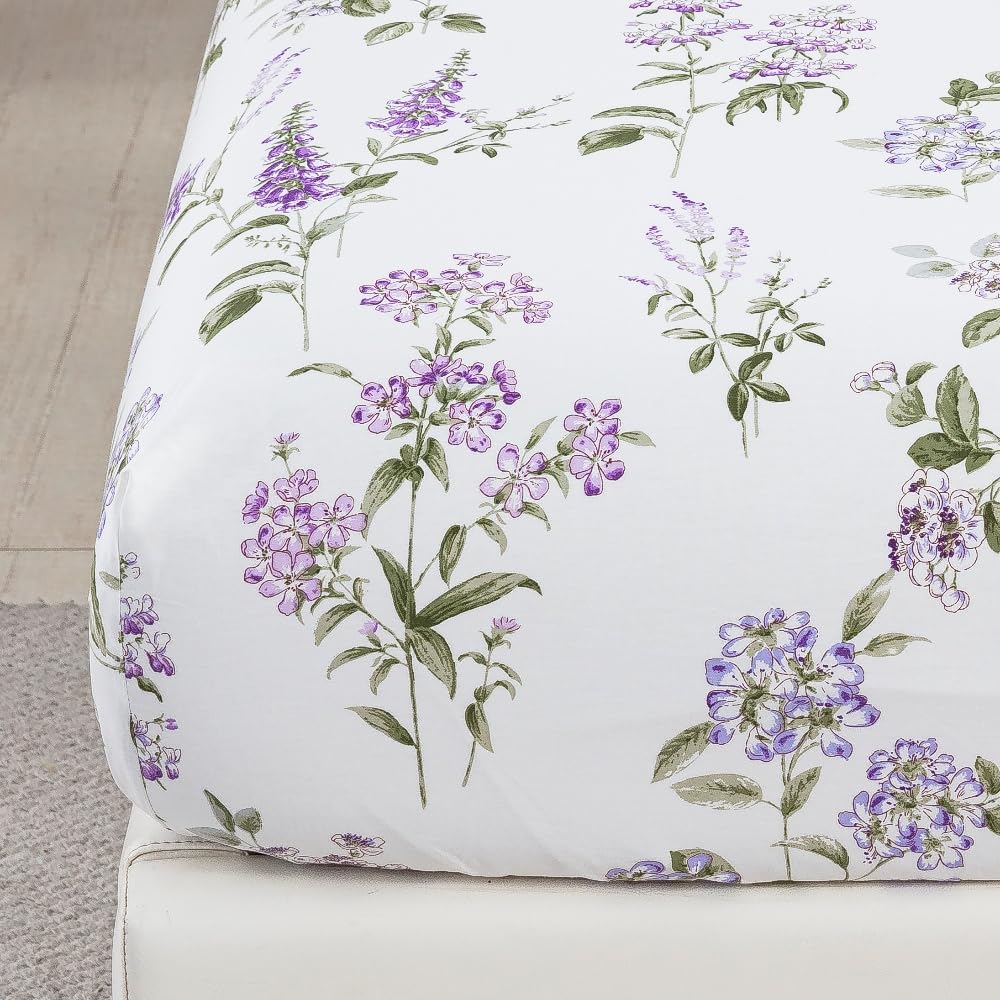 DAUAOTO Set di lenzuola in 100% cotone, per letto singolo, con materasso fino a 35,6 cm di profondità, biancheria da letto con motivo floreale viola in velluto, lavanda provenzale