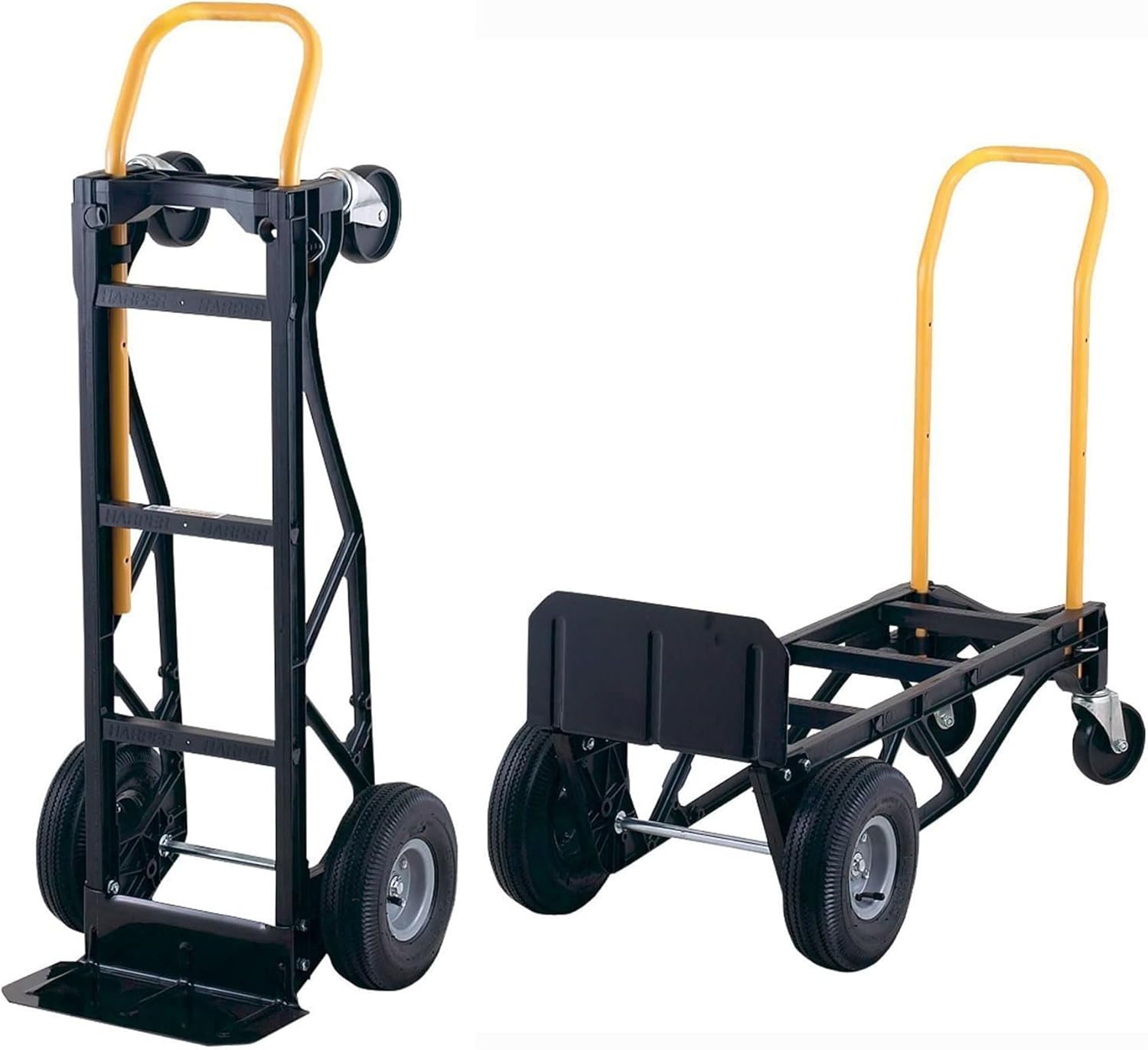 Harper Trucks PGDYK1635PKD 700 Pound Capacity Glass Filled Nylon Frame Convertible Hand Truck Cart and Dolly with 10 Inch Pneumatic Wheels, Black