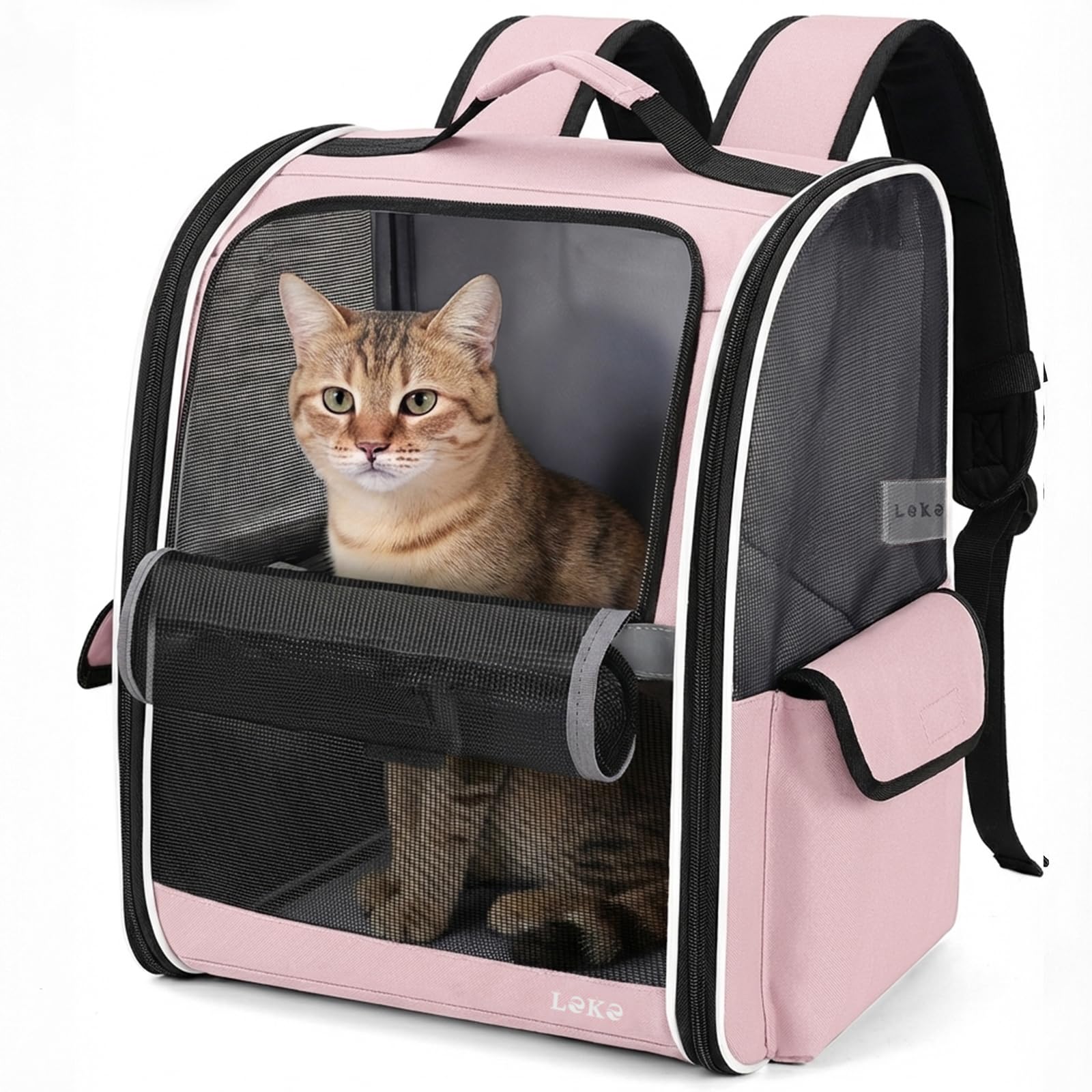 Lekesky Sac à Dos pour Chiens et Chats de Taille Moyenne/Petite (2 à 5 kg), Sac à Dos Chat Respirant Pliable, Sacs Transport Dos Chats avec Fenêtre en Maille pour Randonnée Voyages l'extérieur, Rose