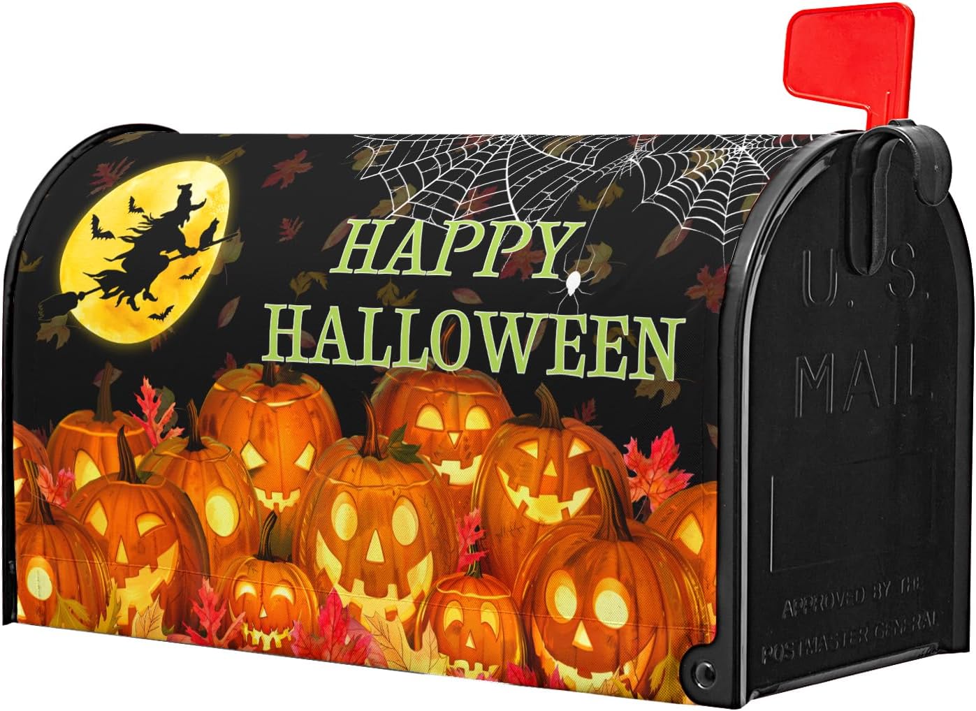 Kawani Happy Halloween Pumpkin Mailbox Covers Magnetic Black Halloween and Outdoor Mailbox Cover Standard Size 18 X 21 Pumpkin Holiday Mailbox Wrap Post Letter Box Cover Decorative for Home Garden